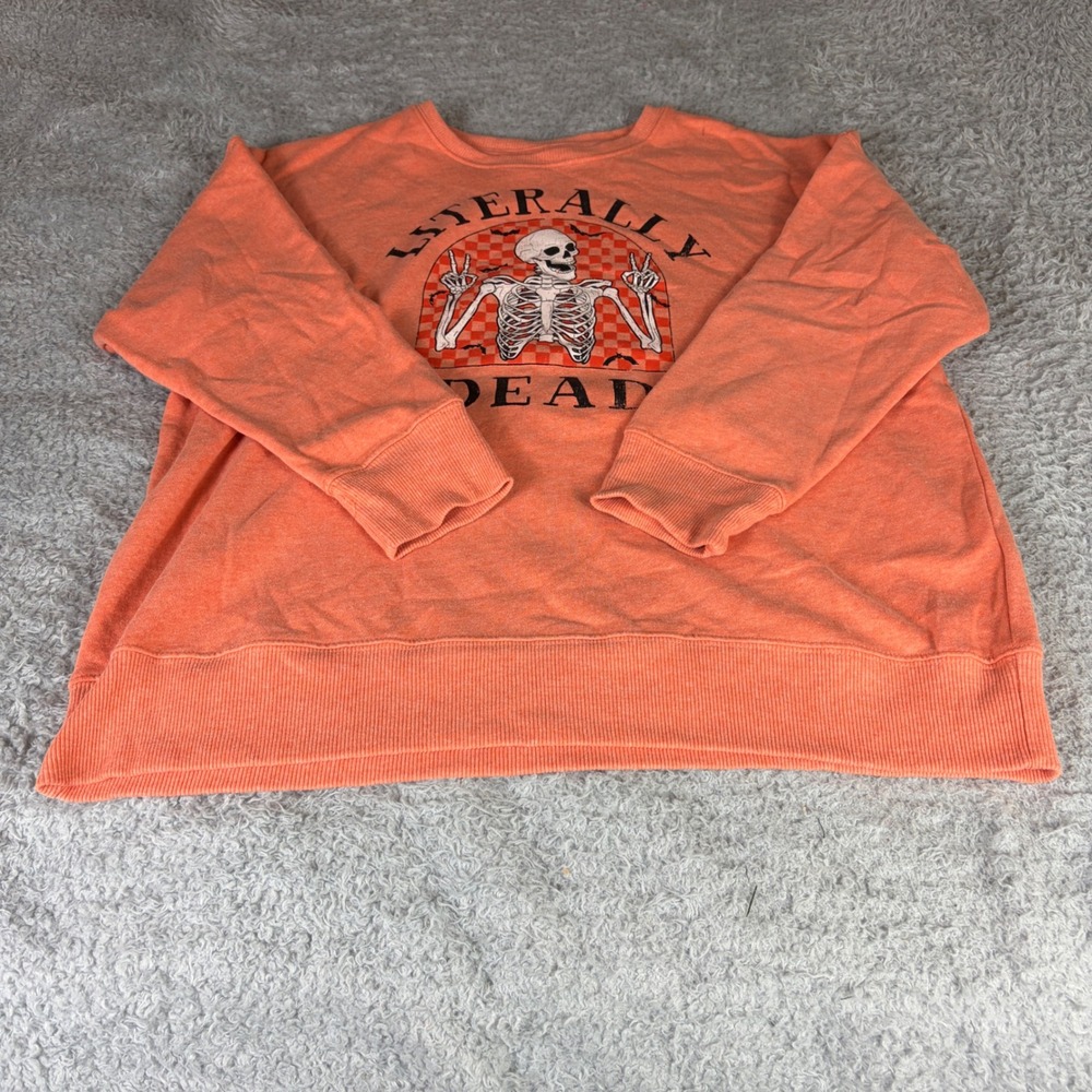 Way to Celebrate Halloween Literally Dead Skeleton Orange Sweatshirt Large L